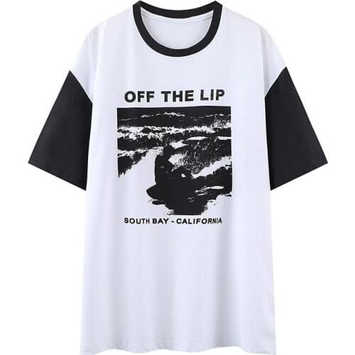 Oversize Girls Soft Cotton O Neck T-shirt 2021 Summer Fashion Ladies Office Loose Women Printed White Stitching T-shirt Top