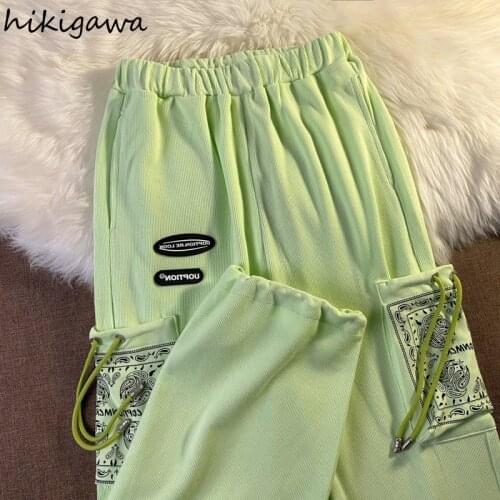 Hikigawa Streetwear Women Pant Harajuku Fashion Men Pants Vintage Loose Joggers Female Sweatpant Straight Y2k Aesthetic Trousers