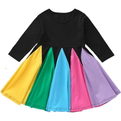 Ircomll New Toddler Kids Baby Girl Rainbow Twirl Dress Casual A-Line Twirly Skater Dresses Ruffle Princess Playwear Summer Outfi