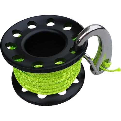 Diving Spool Reel with Quick Link Hook Bolt Snap and Flared Line(33ft) for Water Sports Underwater Diving Snorkelling