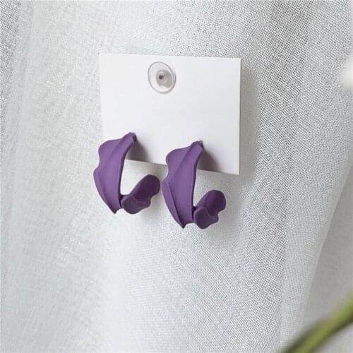 Korean Cute Elegant Purple Semicircle Letter C Shaped Alloy Ceramics Drop Pendent Earrings for Women Girls Kids Ear Jewelry Gift