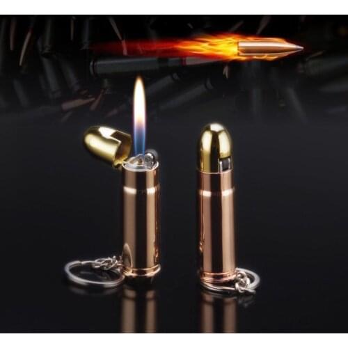 Creative Personality Bullet Grinding Wheel Lighter Keychain Portable Butane Gas Lighter Open Flame Mini Cigarette Lighters