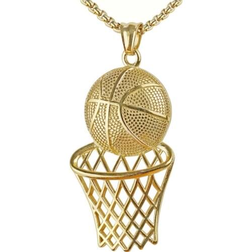 Titanium Steel Basketball Hip Hop Creative Personality Golden Silver Pendant 60cm Cuban Tennis Necklace Accessories