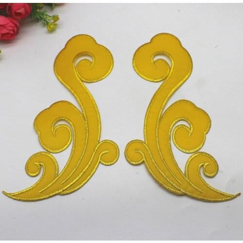 Iron on Embroidery Patches 5 Pairs Gold Cosplay Applique Mirror Pairs 18cm
