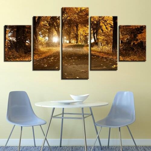 Wall Art Pictures Canvas Painting 5 Pieces Autumn Forest Fallen Leaves Paintings Modular Living Room Home Modern Decoration
