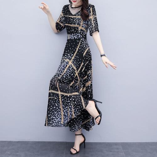 2021 New Korean Style Dress Long Summer Womens Temperament Western Style Printed High Waist Slimming Plus Size Skirt Women