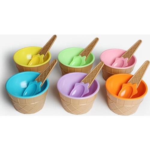 New Style Creative Cute Ice Cream Couple Bowl + Spoon Kids Children Summer Party Dessert Cup Gift Kitchen Supplies Accessories