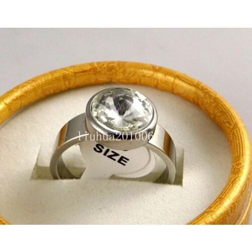 Wholesale 30 pcs Round Clear Crystal design Silver plated Stainless steel rings