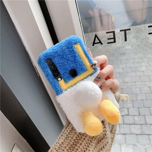 Fluffy Plush Duck Phone Case For Huawei P40 Lite E P30 Pro P20 Mate 40 30 20 P smart Z Y6 Y7 Y9 2019 Y9S Shockproof Covers Coque