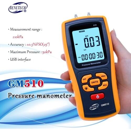 Handheld Digital Pressure Meter Manometer +/- 10kPa GM510 Pressure Gauge Tester USB Manometro with retail box