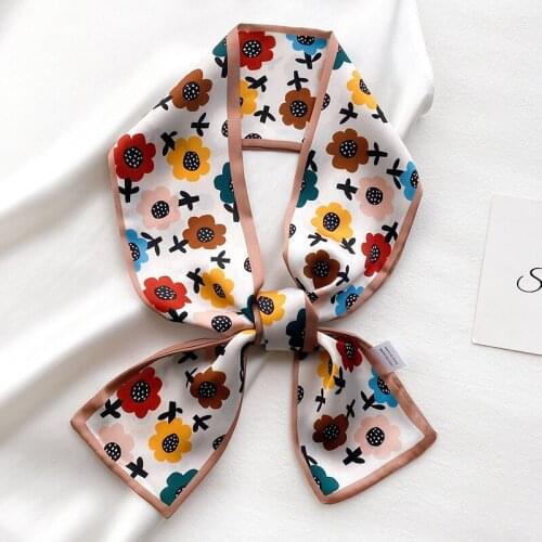 15 Colors Fashion Ribbon Silk Scarf Women Sun Floral Neck Long Thin Scarves Office Lady Shawls Bandana Hijab Bag Dress Scarves