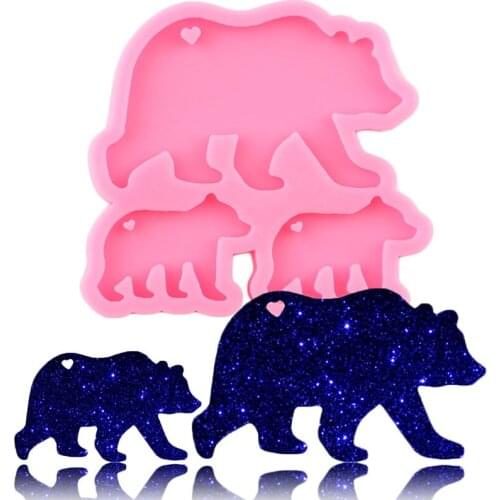 Super Glossy Polar Bear Family Silicone Mold Keychain Making Molds Pendant Polymer Clay Necklace Jewelry Epoxy Crafting Mould