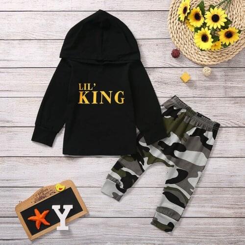 TELOTUNY kids clothes Toddler Kids Baby Boy Long Sleeve Letter Hoodie T Shirt Tops+ Camo Pants Outfits Clothes Autumn Set