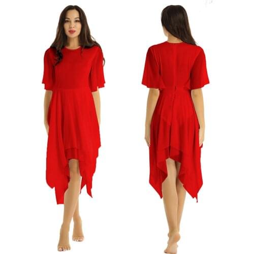 TiaoBug Women Dancewear Asymmetrical Chiffon Figure Skating Dress Gymnastics Ballet Leotard Contemporary Lyrical Dance Costumes