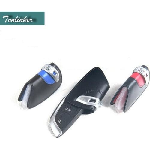 Tonlinker 10 PCS Car Leather Wallet black/red/blue Key Cover Case For Car Bmw Leather Key Holder new X5 2014 X6 2015 F15