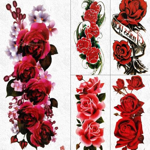 Fake Large Flower Rose Temporary Tattoos Flora Sticker Body Art Arm Waterproof Tattoo Paper For Women Girls Sexy Tatoos Legs