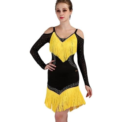 Latin dance dress dancing ballroom wear adult salsa tango dress for adults womens ladies competition costume sequin fringe