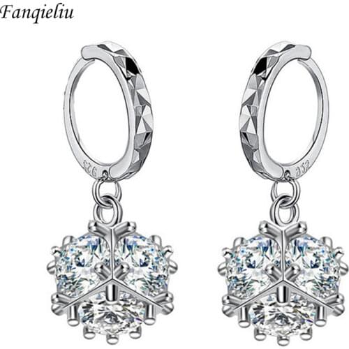 Fanqieliu Beating Pattern Crystal Beads Drop Earrings Girl Engagement Gift Real 925 Sterling Silver Earring For Women FQL20399