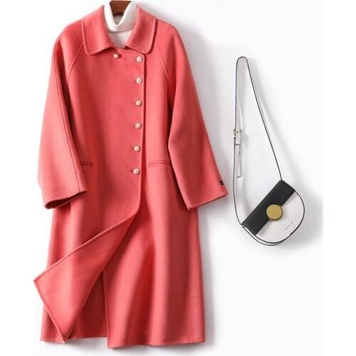 Women Woolen Coat Elegant Turn Down Collar Women Long Woolen Coat Design Winter Warm Double-sided Cashmere Coat Casaco Feminino