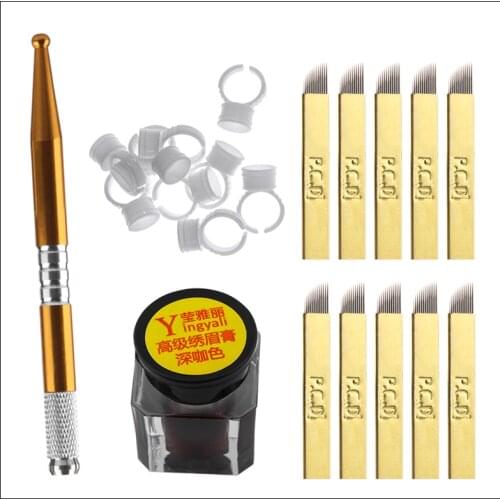 1 Set 3D Eyebrow Tattoo Microblading Needle Blade Pen Pigment Practice Kit Tattoo Pigment Rings Permanent Makeup Tattoo Art Set