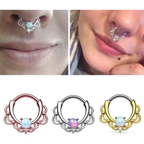 1PC Real Pierced Nose Ear Rings Gem Cartilage Tragus Piercing Ear Septum Helix Clicker Rings Conch Piercing Jewelry