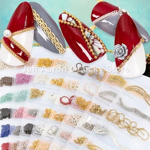 1 Pack Mixed Style Gold Silver Black nail chain Falt Fashion metal Tiny Chain Tips Nail Art Decorations Diy Jewelry Accessories