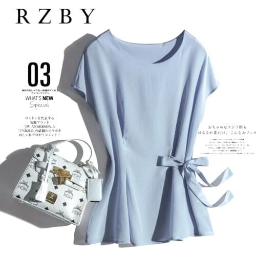 2021 Summer Fashion Blusas Mujer De Moda Chiffon Womens Blouse Office Lady Solid Bow Shirts Women short Sleeve Tops RZBY460