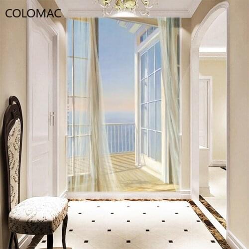 Colomac Custom 3D Corridor Aisle Background Wallpaper Vertical Sea View Extension Space Seamless Mural Wall Decor Drop Shopping
