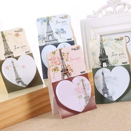 4packs Kawaii Memo Pad Stickers Eiffel Tower Heart Shape Sticky Notes Memo Sheets Vintage Cute Stationery Planner Stickers