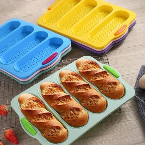 4 Grids Baguettes Baking Mold Food Grade Silicone Baguettes Baking Tray Non-stick Kitchen Bread Baking Mold Baguettes Baking Pan