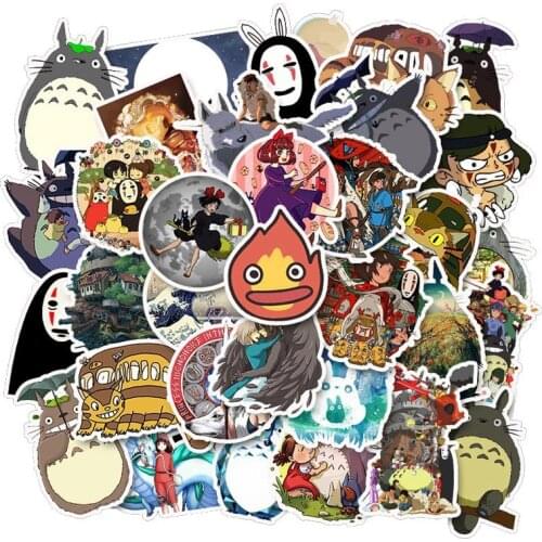 50 PCS Waterproof Cartoon Totoro Spirited Away Girl Stickers Skateboard Suitcase Guitar Children Graffiti Boys Kids Toy Funny