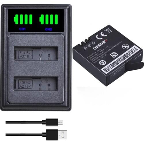 1500mAh AZ16-1 AZ16-2 Battery + AZ16-1 Battery Charger with Type-C Port for Xiaomi Yi 4K, Yi 4K +, Yi Lite , YI 360 VR Cameras