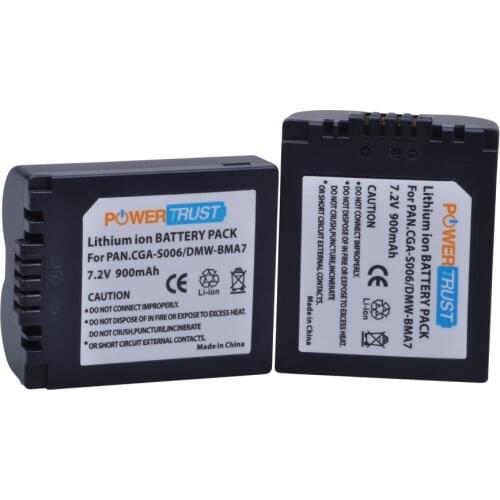 Powertrust 2PC CGA-S006 CGR-S006E S006A DMW-BMA7 Battery for Panasonic Lumix DMC-FZ7 FZ8 FZ18 FZ28 FZ30 FZ35 FZ38 FZ50