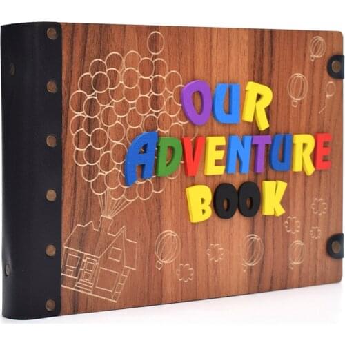 100 Pages Our Adventure Book Photo Album DIY Scrapbook Album with 3D Wood Letters Cover for Valentines Gifts Wedding Photo Album