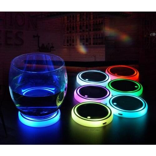 Auto Led Car Cup Holder Bottom Pad Universal LED Hub Lamp Cover Trim Atmosphere Lamp Colorful Breathing Light Anti-slip Mat