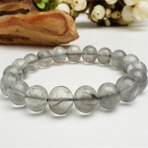 11mm Genuine Natural Brazil Rutilated Quartz Crystal Round Beads Fashion Jewelry Charm Stretch Bracelet Women