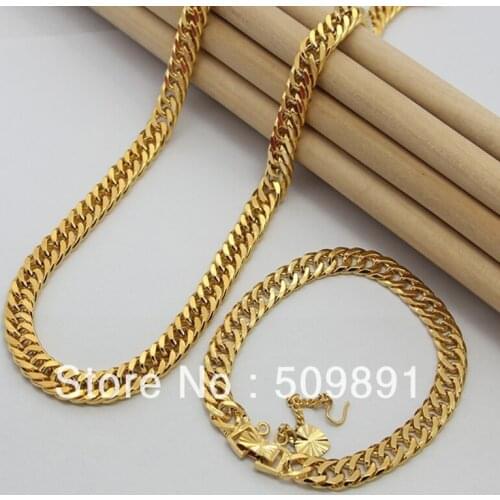 SE692 Fashion 24 Carat Gold Colou Chains Jewelry Sets Design for Men 7.5mm Chain Necklaces 6.5mm Bracelets Charm Ornament