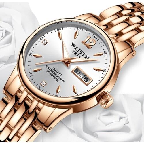 WLISTH Top Brand New Women Dress Watch Rose Gold Stainless Steel Ladies Wristwatch Week Date Quartz Clock Female Luxury Watches
