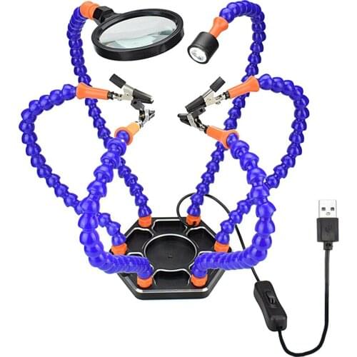 Helping Hands PCB Holder For Soldering With 6 Flexible Arms & 3X Magnifying Lamp