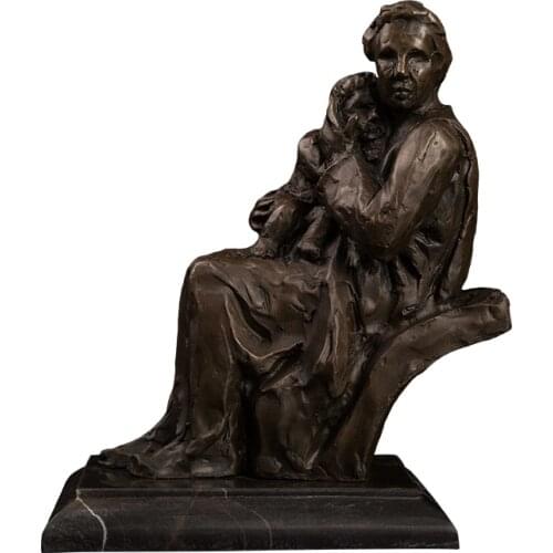 DS562 Bronze Art Decor Abstract Mother And Baby Statue Sculpture Mother Hug Child Figurines For Home Decoration Mother Day Gift