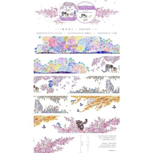 Purple Flower and Cat Washi Tapes Bullet Journal Masking Tape Adhesive Tape DIY Scrapbooking Washi Stickers