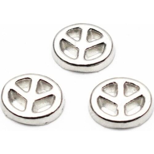 Hot Sale 10pcs/lot Metal Silver Peace Symbol Floating Charms For Glass Memory Floating Lockets Bracelet Necklace DIY Jewelry