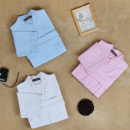 Women Kimono Robe Men Bathrobe Soft Long Spa Robe Waffle Cotton Bath Robes Bride Bridesmaid Robe Pink for couples White Blue