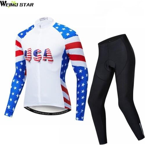 Weimostar USA Team Cycling Clothing Men Autumn Cycling Jersey Set Long Sleeve Breathable Bicycle Wear Mountain Bike Jersey Suit