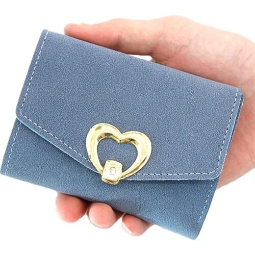 2021 New Arrival Women Walltes Cute Fashion Candy Color Short Wallet Coin Purse Heart Shaped Snap Closure Card Pack Holder