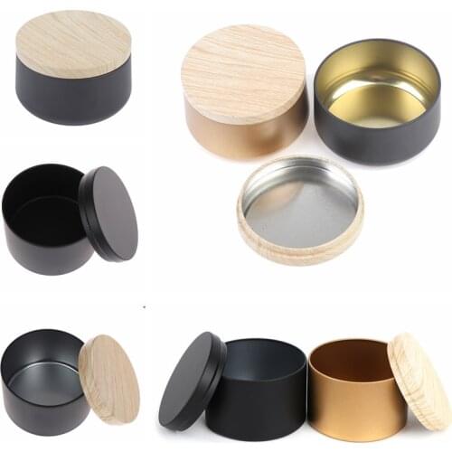 1pc Round Candle Jars Empty Candle Box DIY Accessories Tinplate Can Wood Grain Lids Cosmetic Pot Containers Tea Storage Case