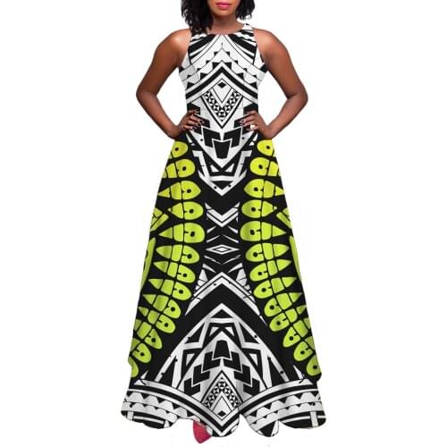 Hycool Fashion Vintage African Dress Symmetric Stripe Design Women Sleeveless Dresses For Women Party A-Line Floor-Length Dress
