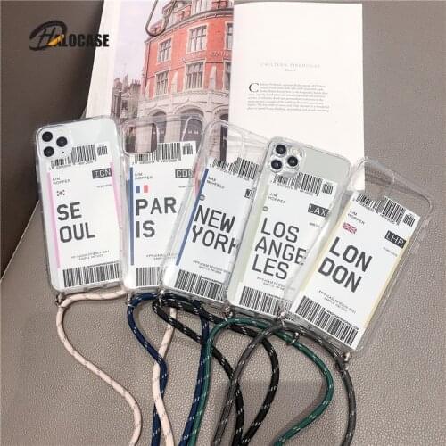 Strap Cord Chain Tape Necklace Lanyard New York City Tickets soft Phone Case For iPhone 12 11 Pro XS MAX X XR 7 8 6S Plus SE2020