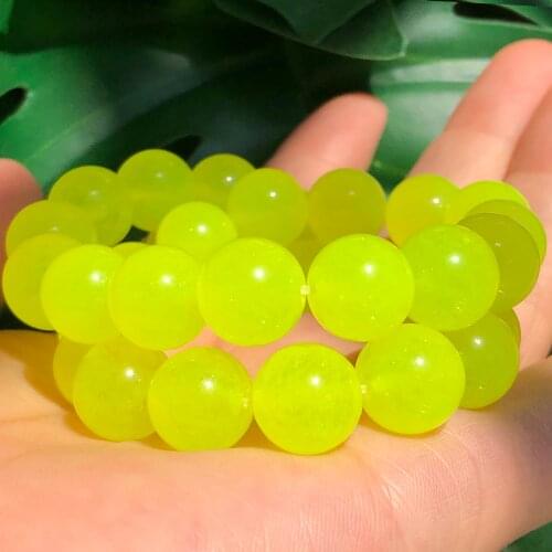 AAA Natural Stone Fluorescent Yellow Chalcedony Jades Beads Loose Spacer Beads For Jewelry Making DIY Bracelet Necklace 6 8 10mm
