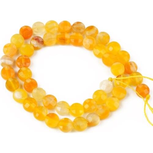 Bulk Wholesale Natural Faceted Flat Round Orange Yellow Stripe Agates Beads Round Loose Beads DIY Bracelet Necklace 8mm